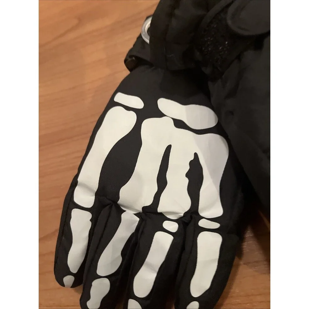 Faded Glory Thinsulate Gloves Skeleton Print Kids S/M Black White